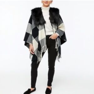 J Crew Shawl w Faux Fur Collar